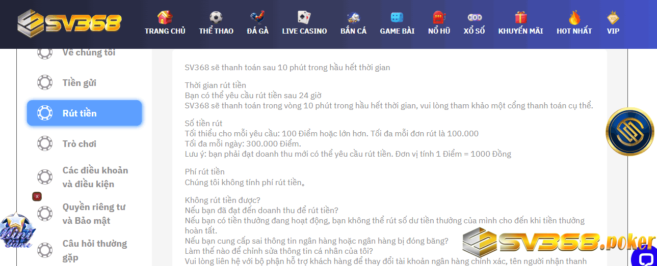 Phương thức nạp/rút tiền nhanh chóng, tiện lợi